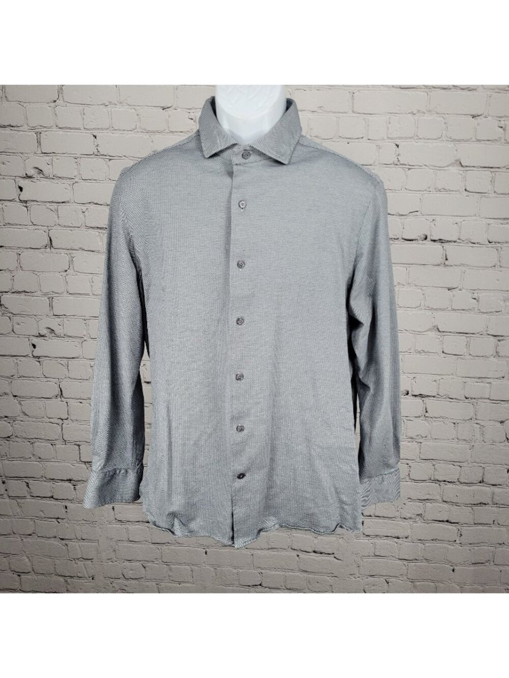 Cremieux Black Grey 100% Cotton Button Up Long Sleeve Dress Shirt Large L